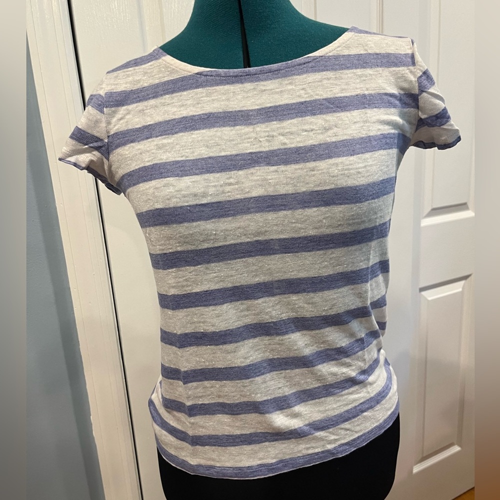 French blue & white striped Majestic Filiatures linen knit tee